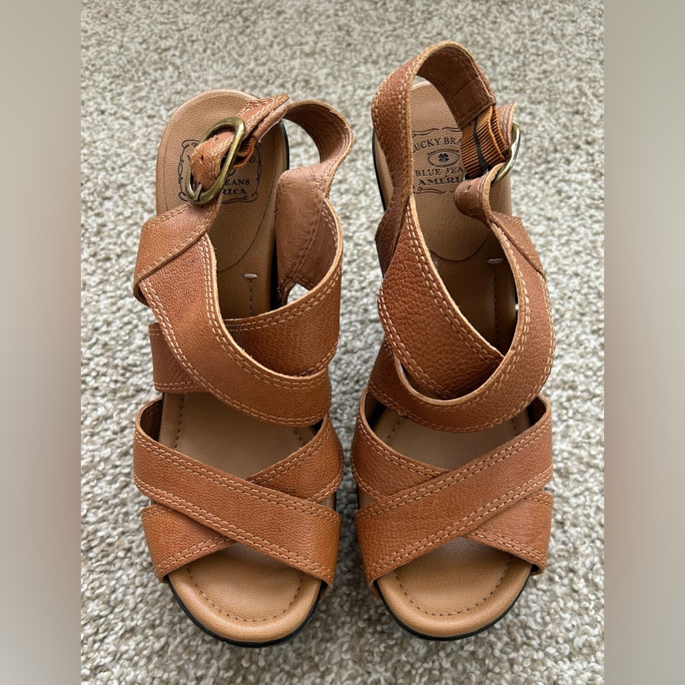 Lucky Brand Tan Leather Platform Strappy Sandals (9M)